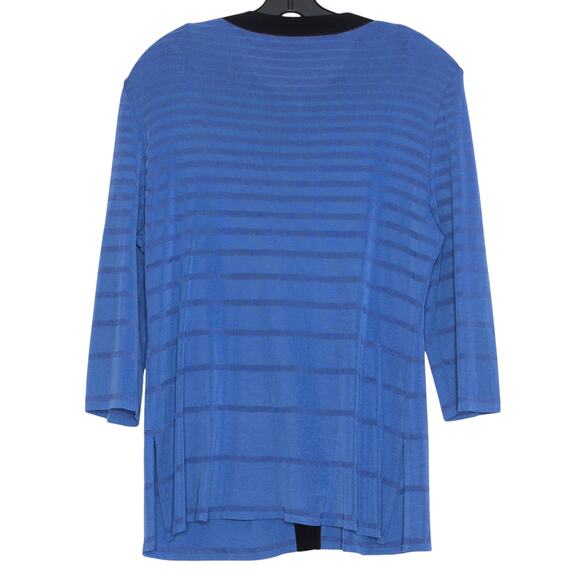 Misook Cardigan 3/4 Sleeve Minimalist Old Money Quiet Luxury Stripe Blue Size 2X - Picture 2 of 5